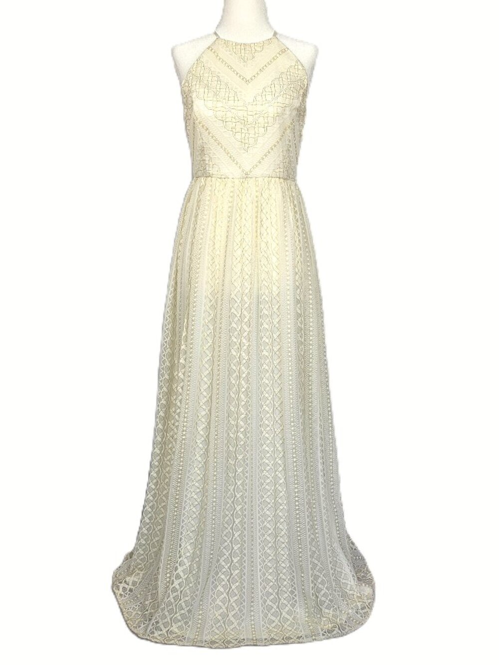 Gianni Bini | Ivory Gold Lace Boho Wedding Bridal Maxi Dress | Size 2